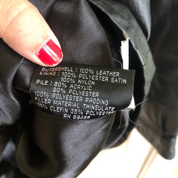 Vintage Womens Wilson Black Leather Coat Removable Faux Fur Collar XL Mid Length - Picture 10 of 13